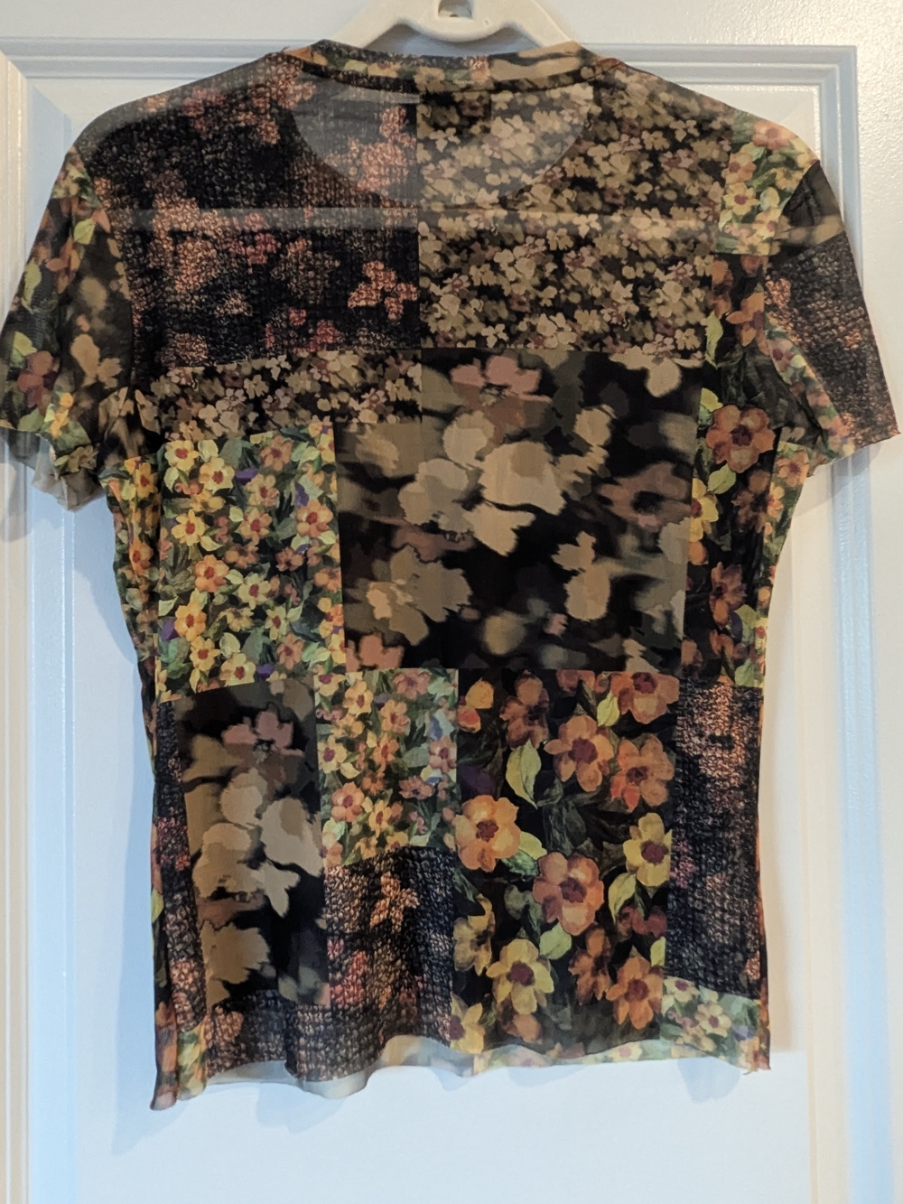 Desigual Black Multi Floral Patchwork Short Sleeve Top